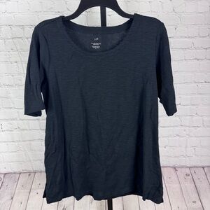 J. Jill Pima-Slub Scoopneck Side Slit Black T-shirt Size Medium